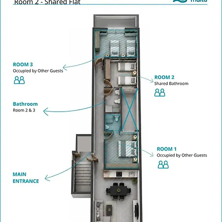 F9 2, Private Two Single Beds Shared Bathroom In Shared Flat